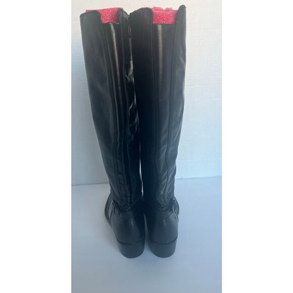 Born Helen Black Leather Knee High Zip Closure Round Toe Stacked Heel Boots 7 - Picture 9 of 15